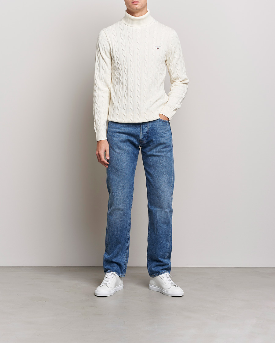 Herre | Gensere | GANT | Cotton Cable Turtleneck Cream