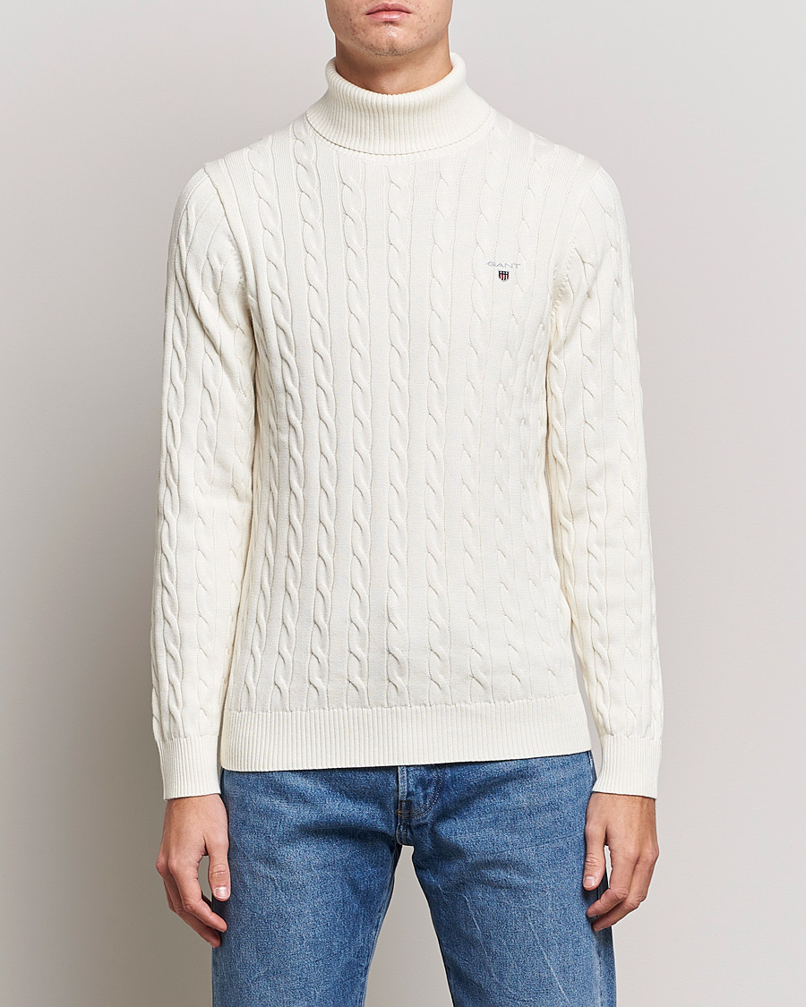 Herre | Salg klær | GANT | Cotton Cable Turtleneck Cream