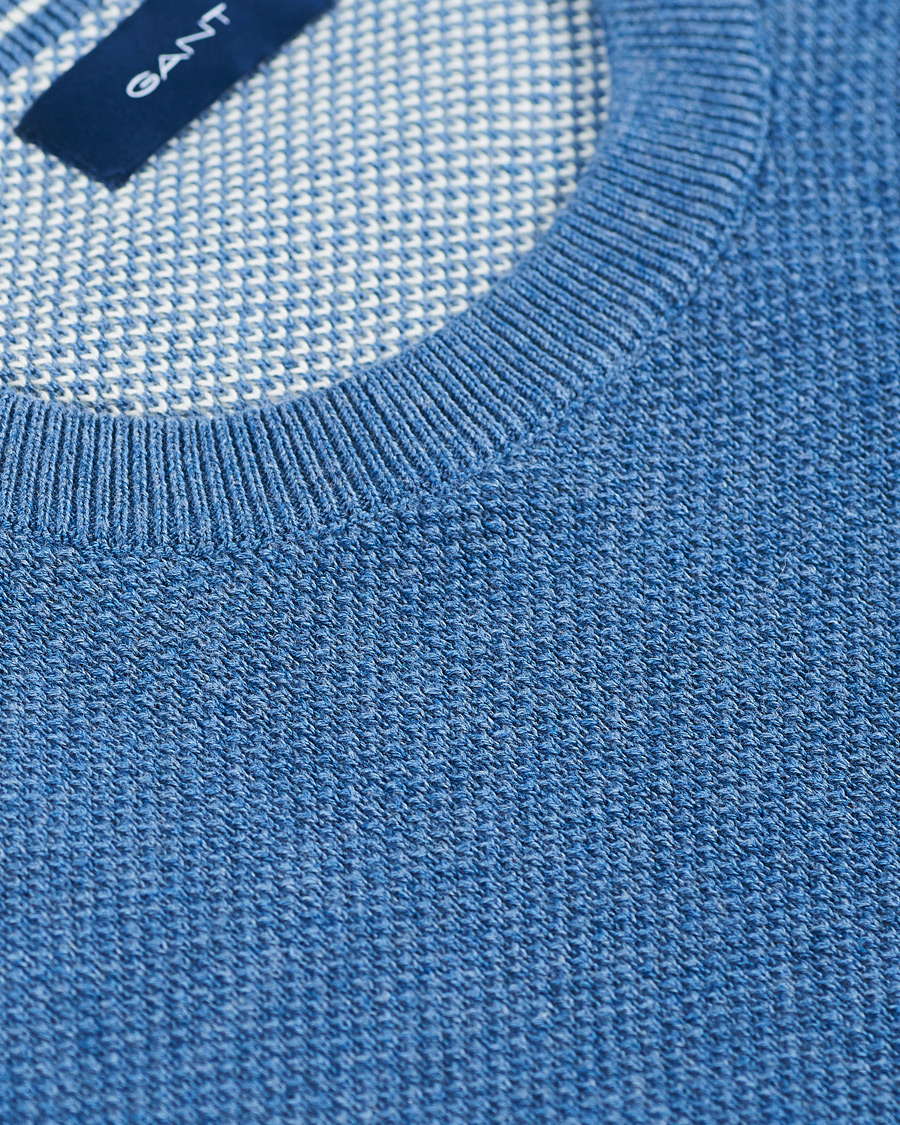 Herre | Gensere | GANT | Cotton Pique Crew Neck Sweater Denim Blue Melange