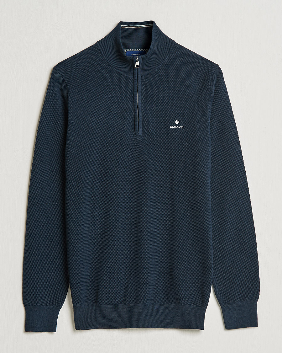 Herre | Gensere | GANT | Cotton Pique Half-Zip Sweater Evening Blue