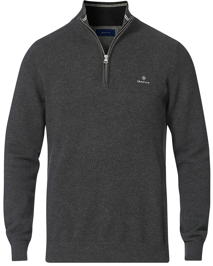 Herre | Gensere | GANT | Cotton Pique Half Zip Antracite Mealnge