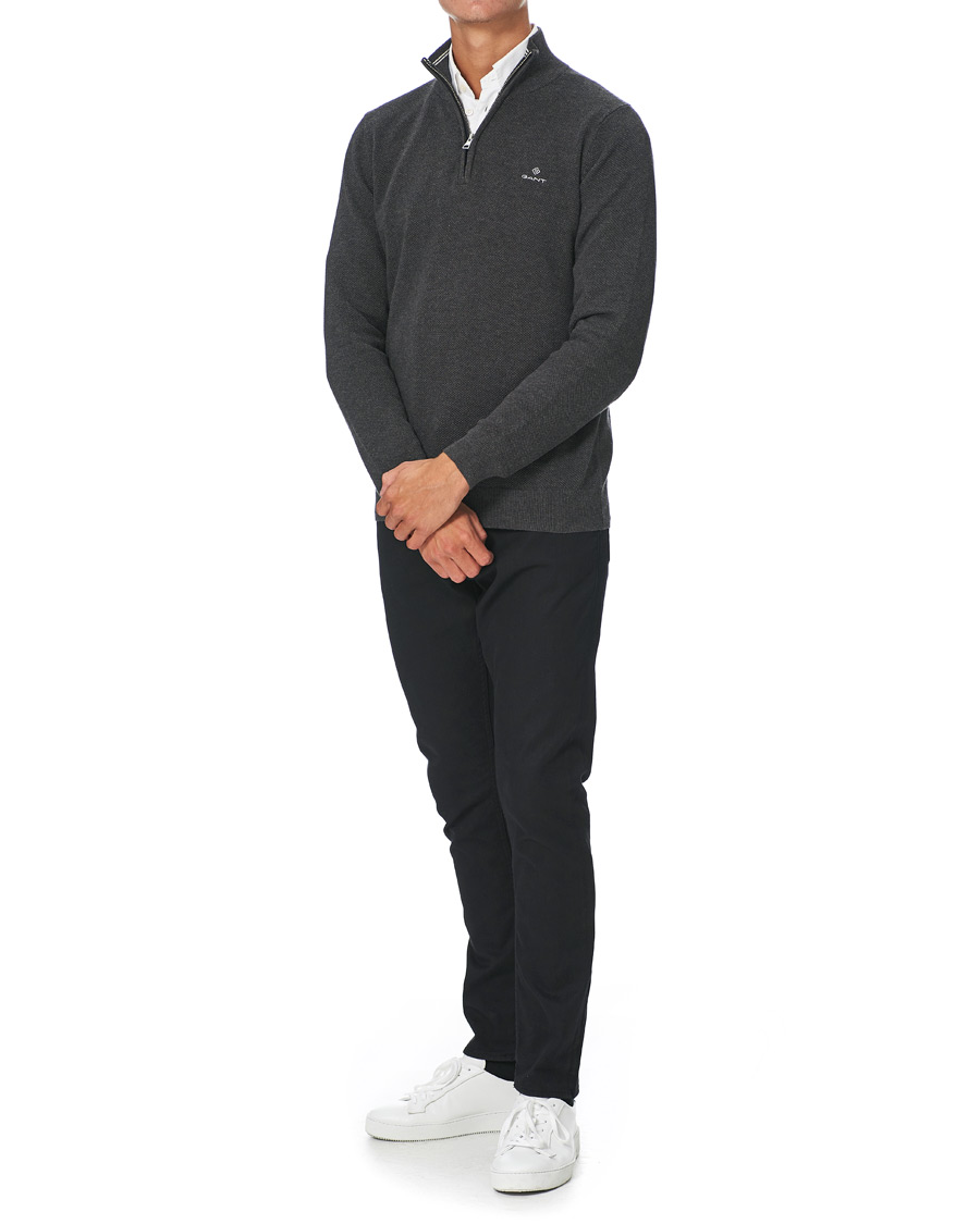 Herre | Gensere | GANT | Cotton Pique Half Zip Antracite Mealnge