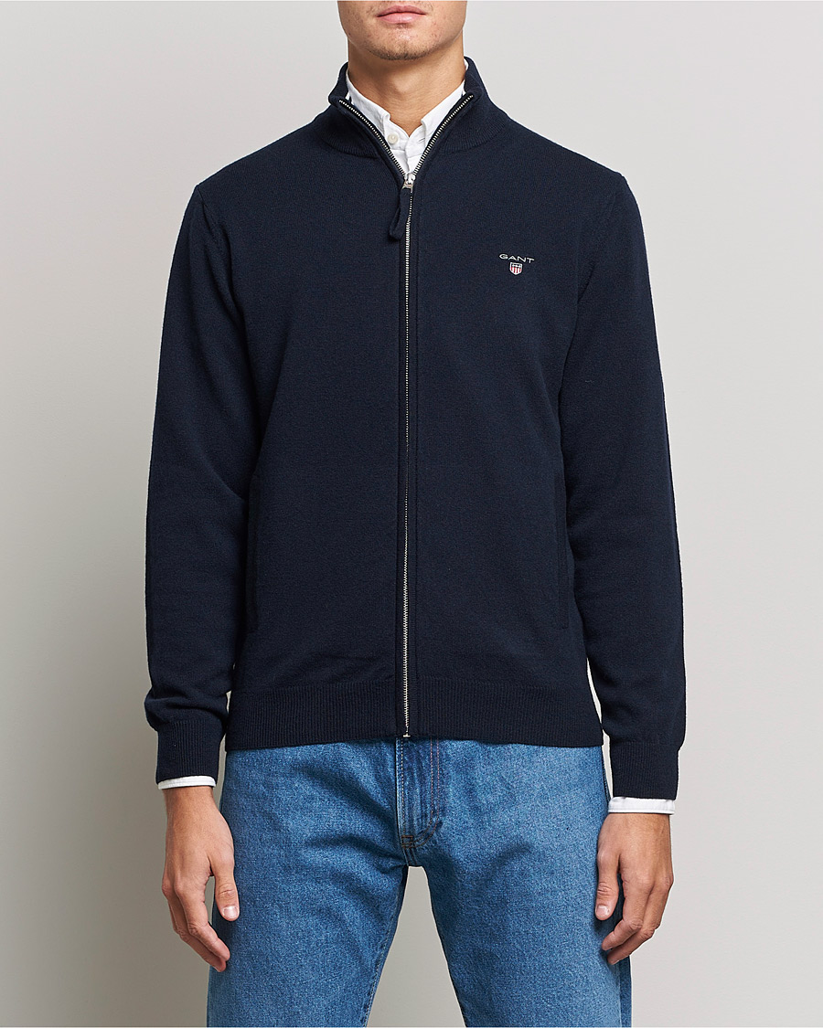 Herre | Gensere | GANT | Lambswool Full Zip Marine