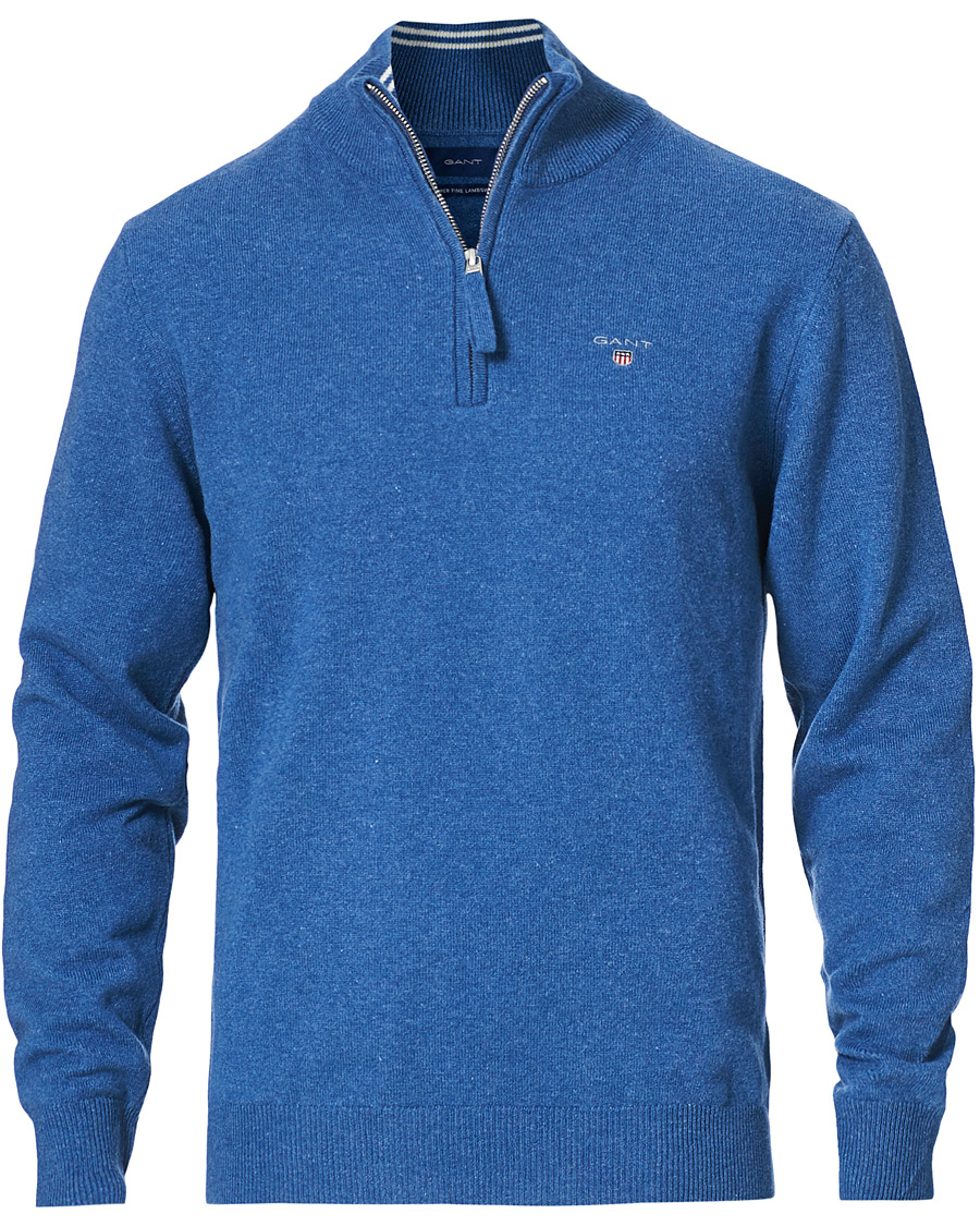 Herre | Gensere | GANT | Lambswool Half Zip Sweater Stone Blue Melange