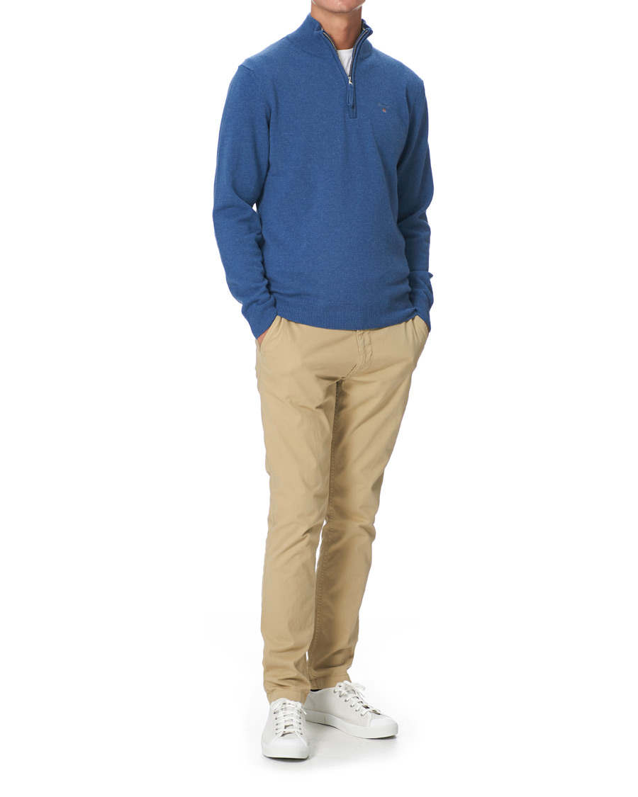 Herre | Gensere | GANT | Lambswool Half Zip Sweater Stone Blue Melange