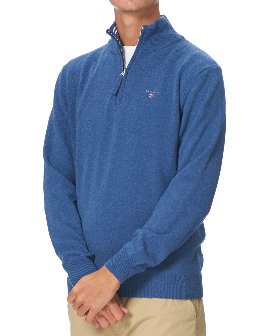 Herre | Gensere | GANT | Lambswool Half Zip Sweater Stone Blue Melange