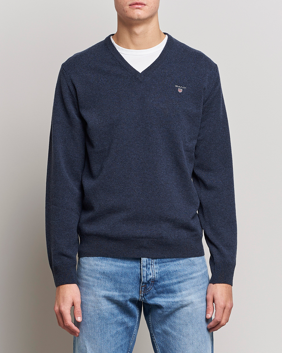 Herre | Gensere | GANT | Lambswool V-Neck Pullover Dark Navy Melange