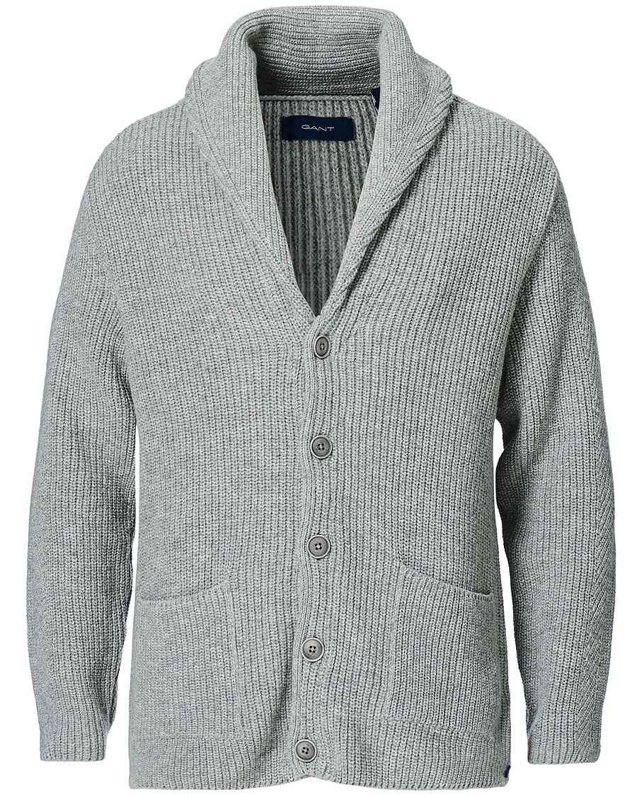 Herre | Gensere | GANT | Mohair Blend Shawl Cardigan Grey Melange