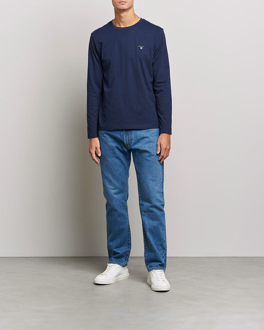 Herre | T-Shirts | GANT | The Original Long Sleeve T-shirt Evening Blue