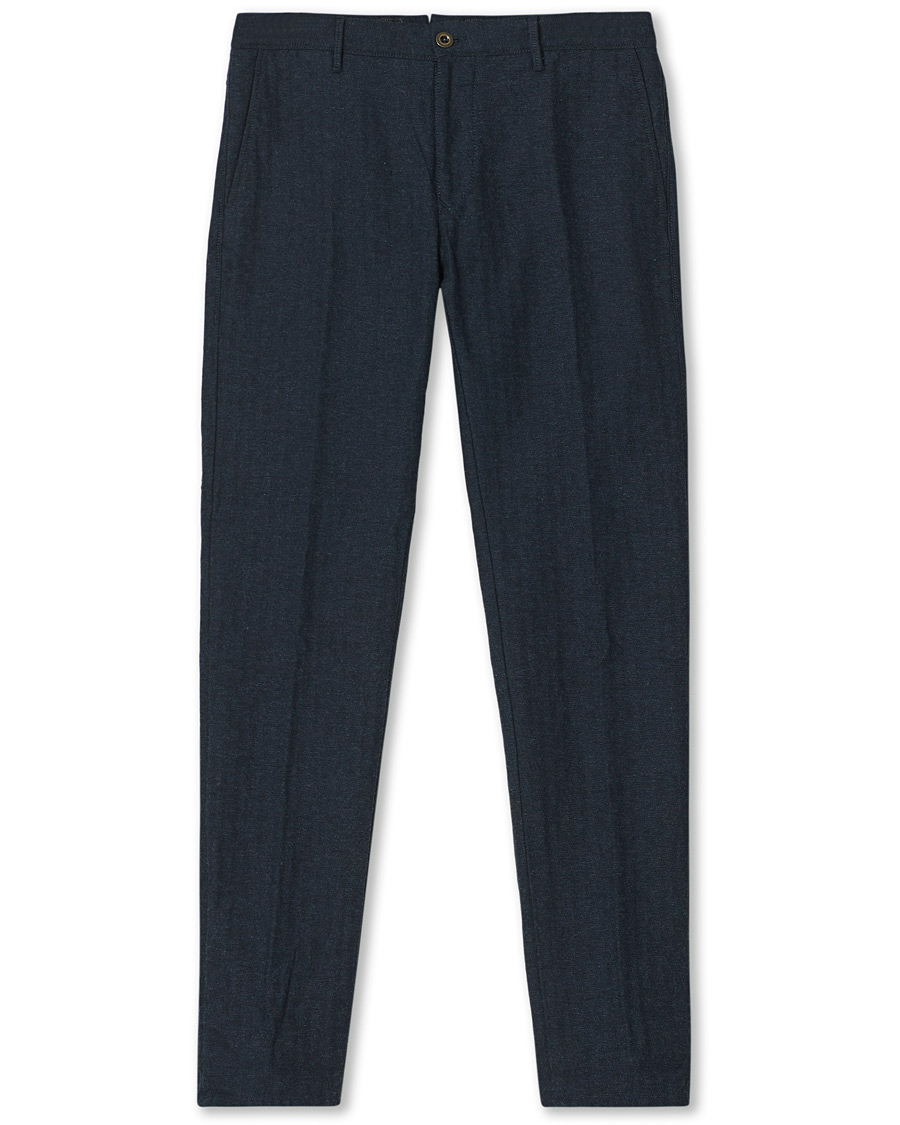 Herre | Bukser | Incotex | Slim Fit Cotton/Wool Herringbone Slacks Navy