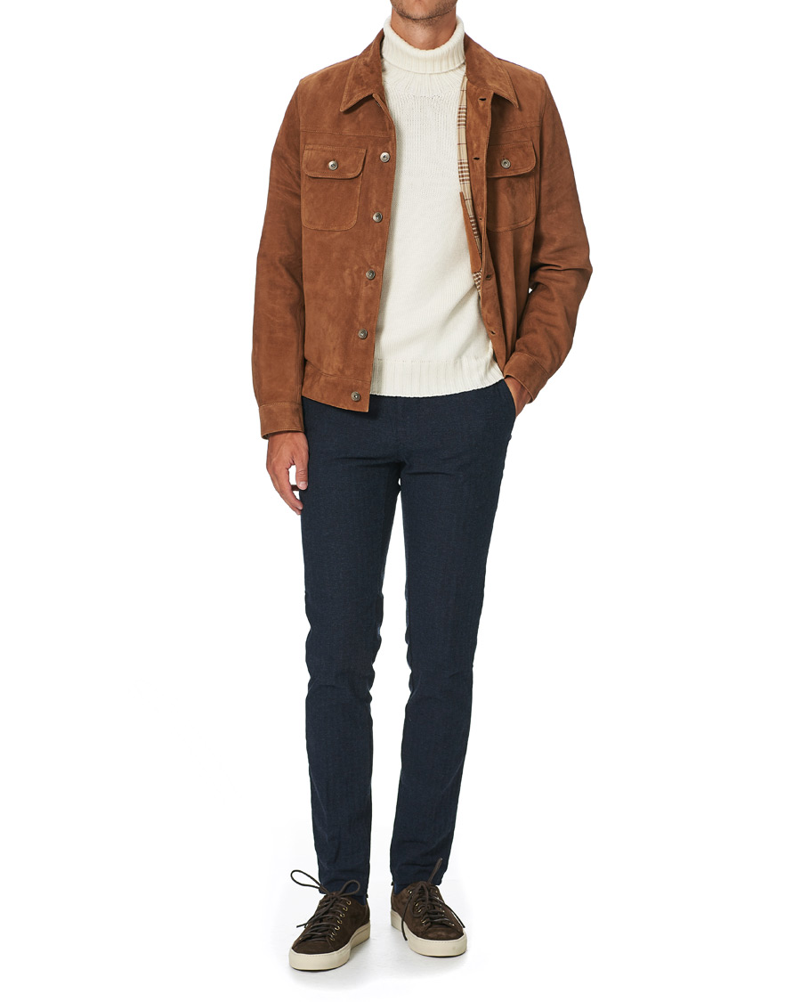 Herre | Bukser | Incotex | Slim Fit Cotton/Wool Herringbone Slacks Navy