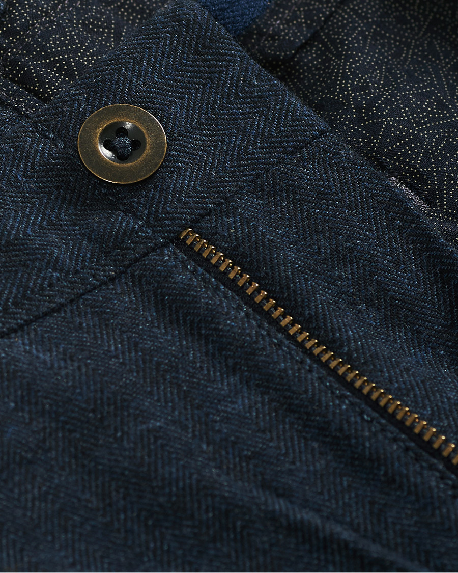 Herre | Bukser | Incotex | Slim Fit Cotton/Wool Herringbone Slacks Navy