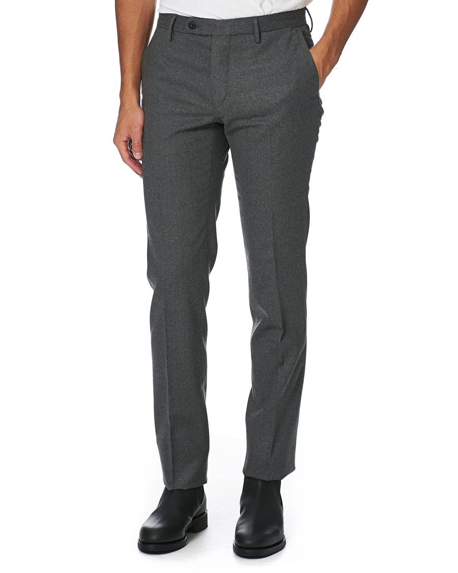 Herre | Flanellbukser | Incotex | Slim Fit Washable Flannel Trousers Grey Melange