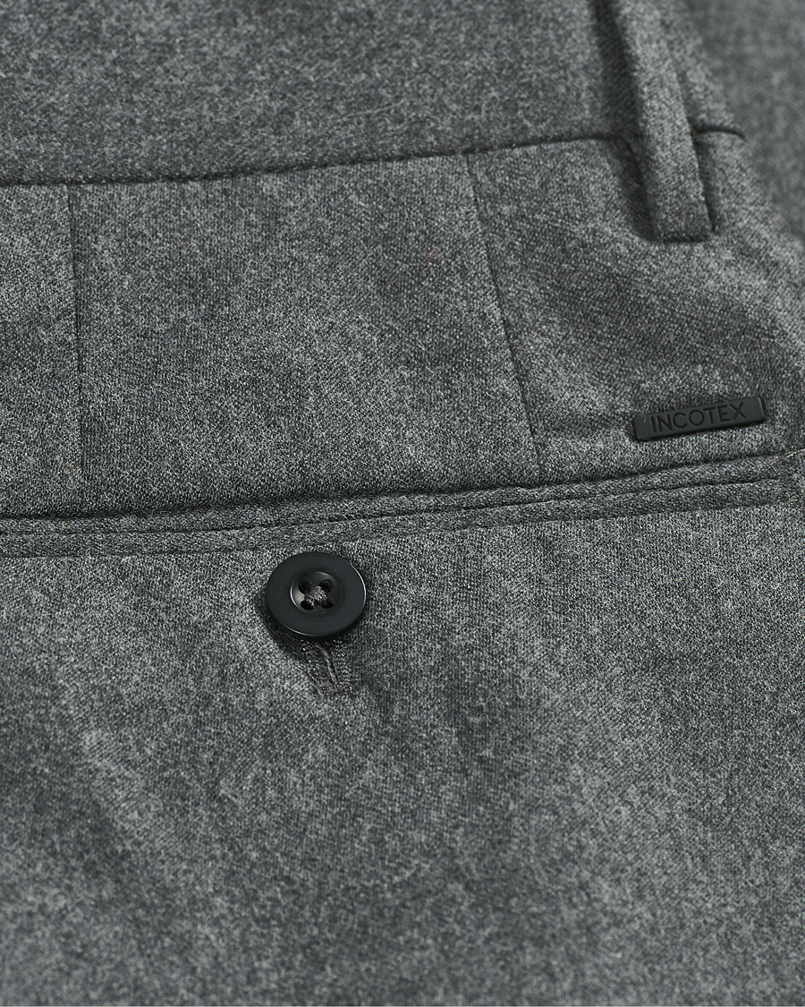 Herre | Bukser | Incotex | Slim Fit Washable Flannel Trousers Grey Melange