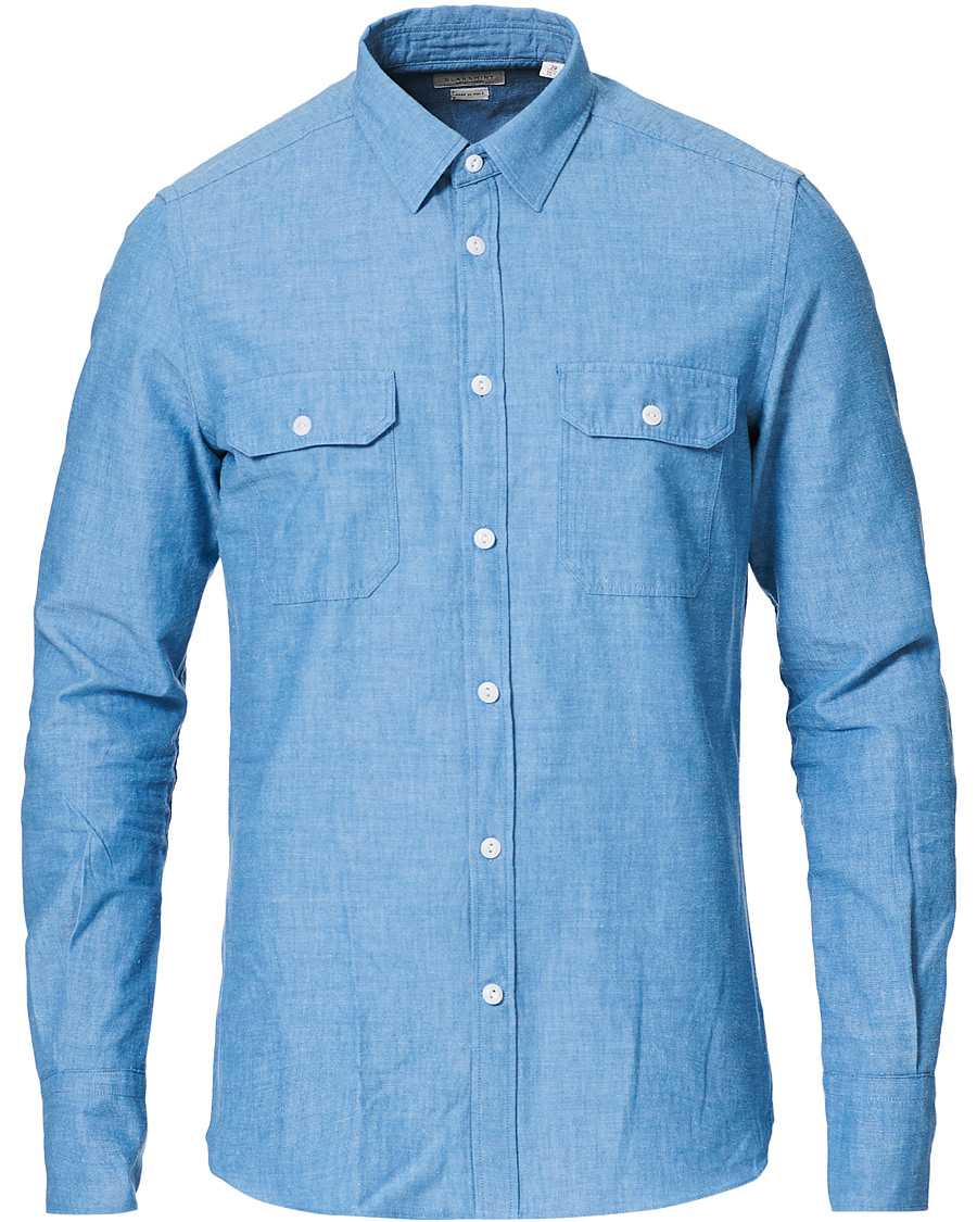 Herre | Skjorter | Slowear | Winter Chambray Double Pocket Shirt Light Blue
