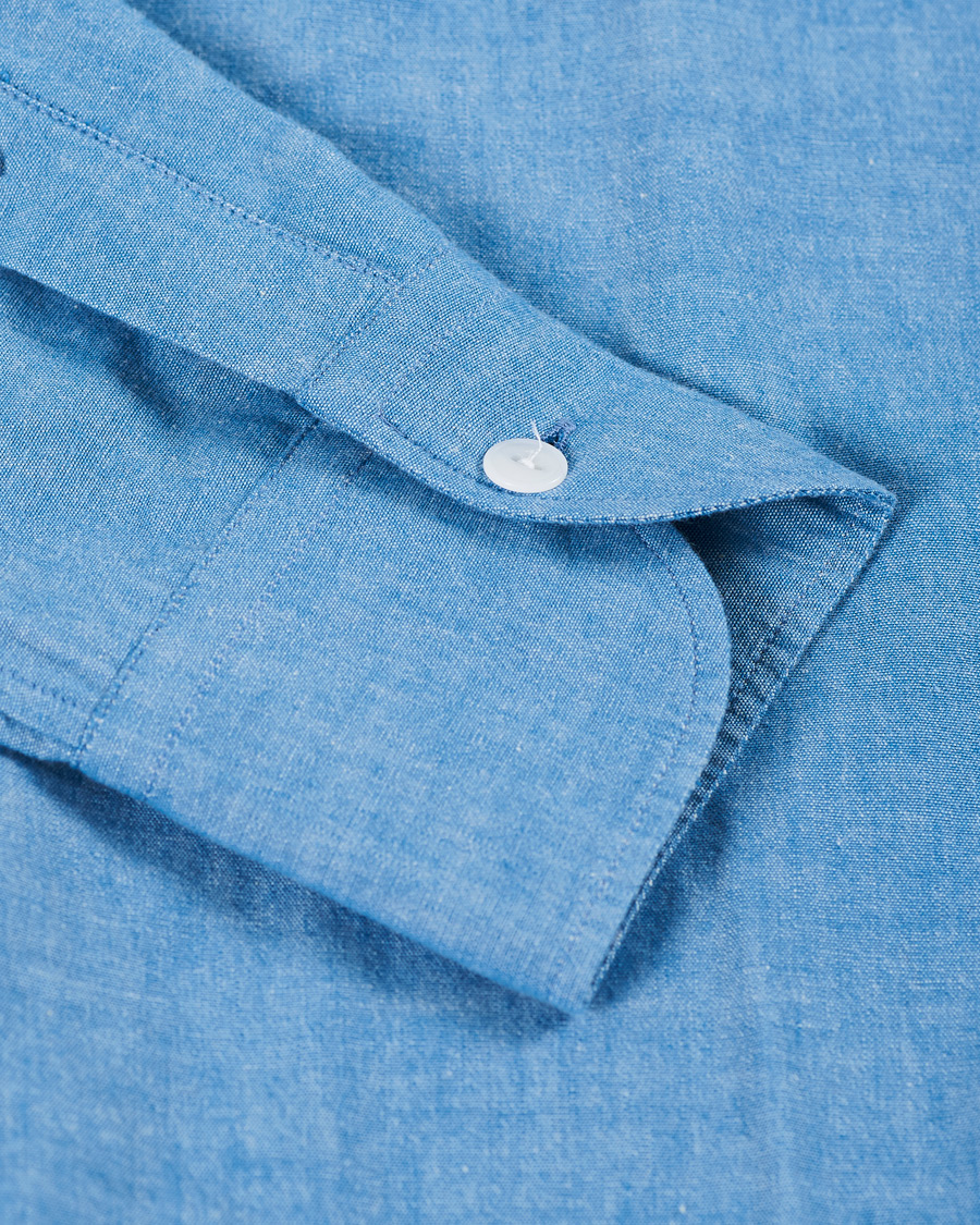 Herre | Skjorter | Slowear | Winter Chambray Double Pocket Shirt Light Blue