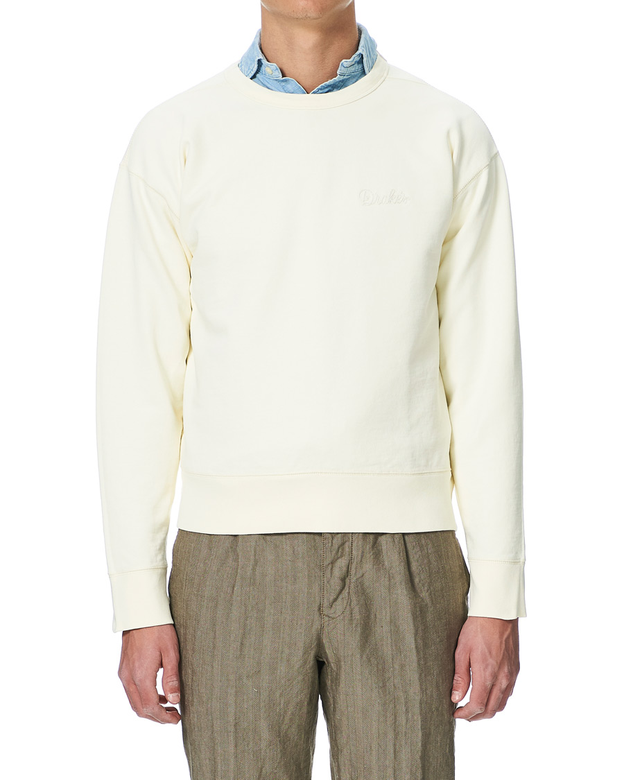 Herre |  | Drake's | Chain Stitched Cotton Sweatshirt Off White