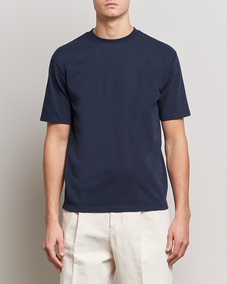 Herre | T-Shirts | Drake's | Short Sleeve Hiking T-Shirt Navy
