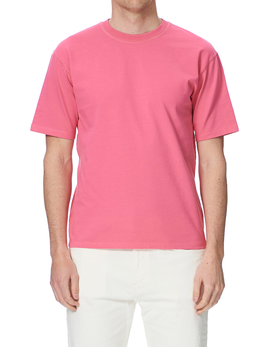 Herre | T-Shirts | Drake's | Cotton Crew Neck Hiking Tee Fuschia