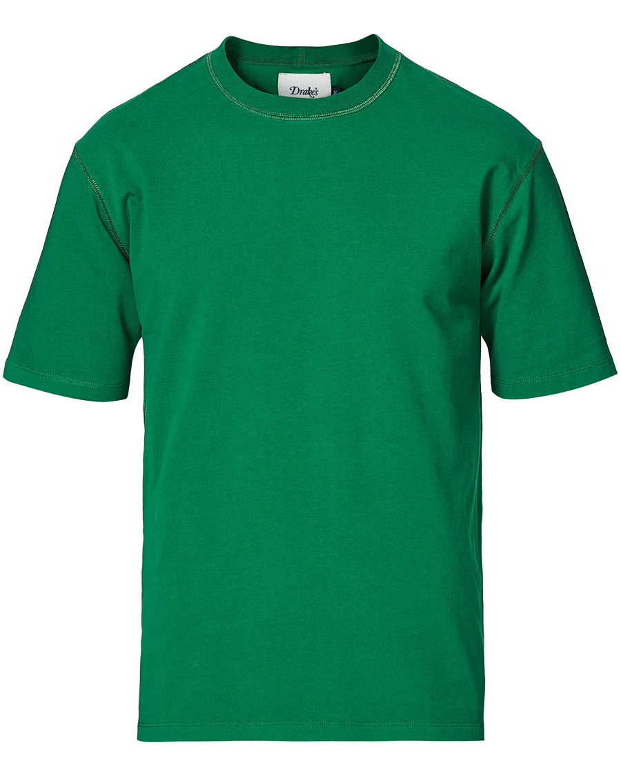 Herre | T-Shirts | Drake's | Cotton Crew Neck Hiking Tee Forest Green
