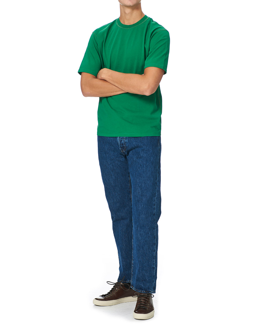Herre | T-Shirts | Drake's | Cotton Crew Neck Hiking Tee Forest Green