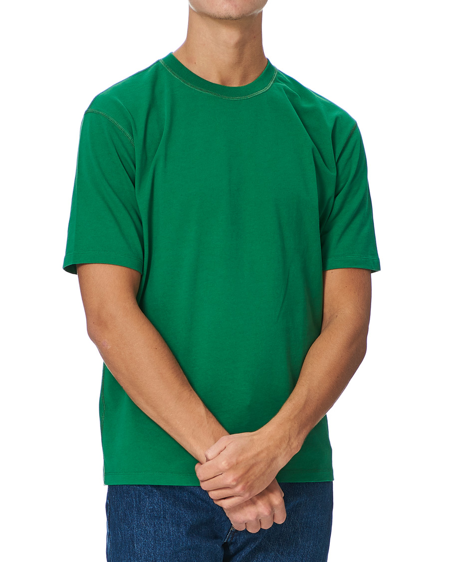 Herre | T-Shirts | Drake's | Cotton Crew Neck Hiking Tee Forest Green