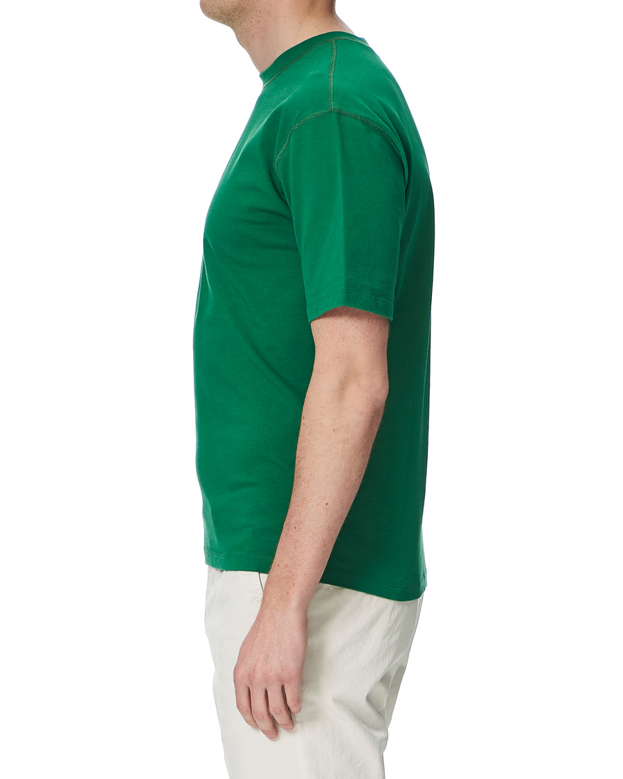 Herre | T-Shirts | Drake's | Cotton Crew Neck Hiking Tee Forest Green