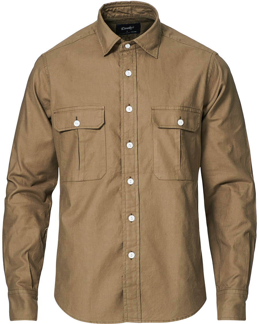 Herre | Skjorter | Drake's | Two Pocket Cotton Work Shirt Khaki