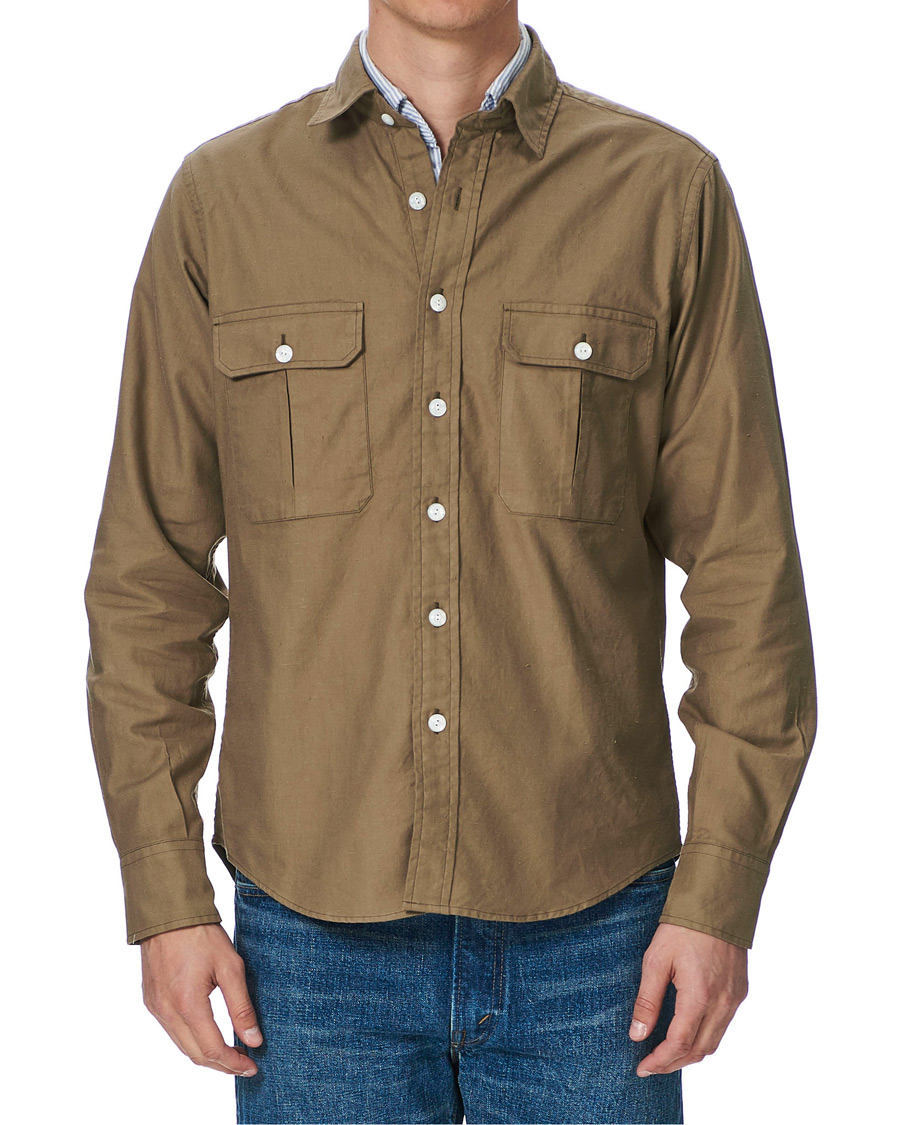 Herre | Skjorter | Drake's | Two Pocket Cotton Work Shirt Khaki
