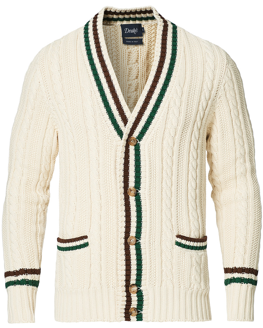 Herre | Gensere | Drake's | Cotton/Cashmere Cricket V-Neck Jumper Ecru