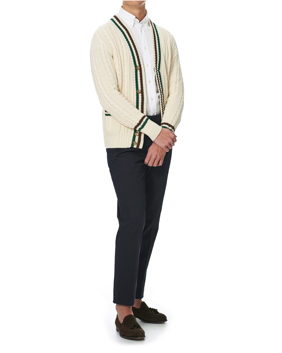Herre | Gensere | Drake's | Cotton/Cashmere Cricket V-Neck Jumper Ecru