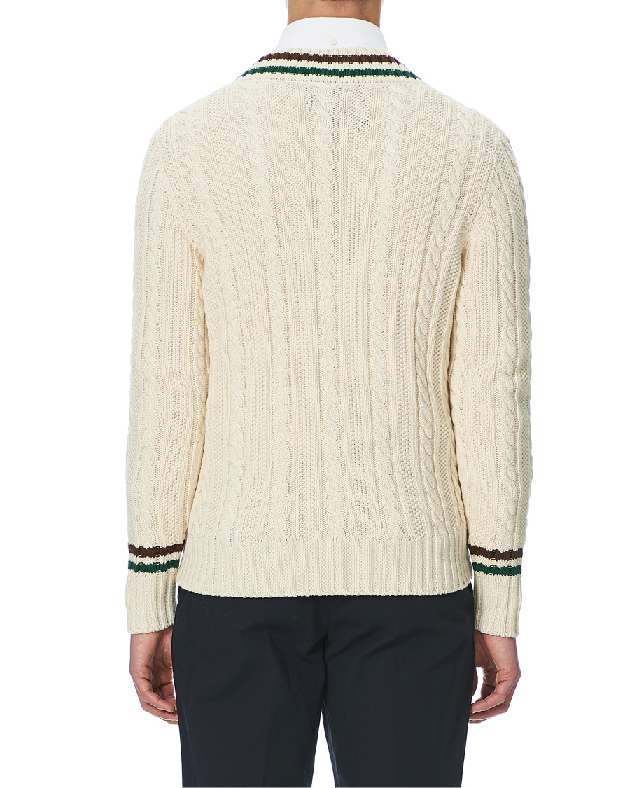 Herre | Gensere | Drake's | Cotton/Cashmere Cricket V-Neck Jumper Ecru
