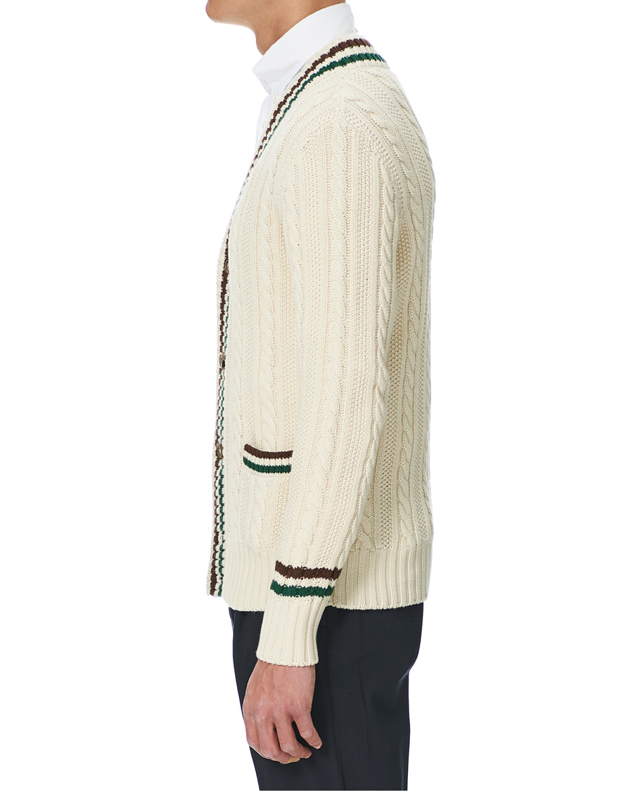 Herre | Gensere | Drake's | Cotton/Cashmere Cricket V-Neck Jumper Ecru