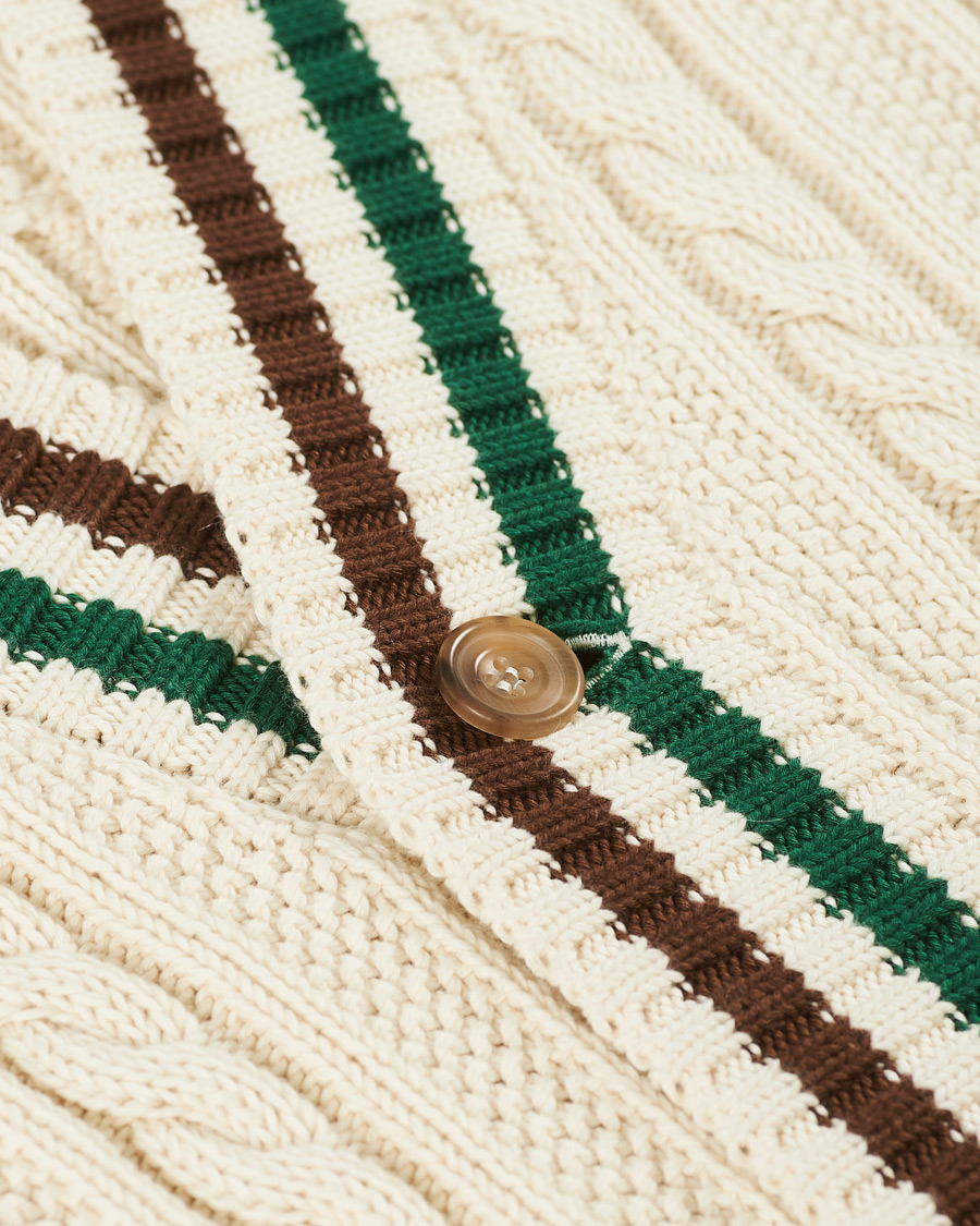 Herre | Gensere | Drake's | Cotton/Cashmere Cricket V-Neck Jumper Ecru