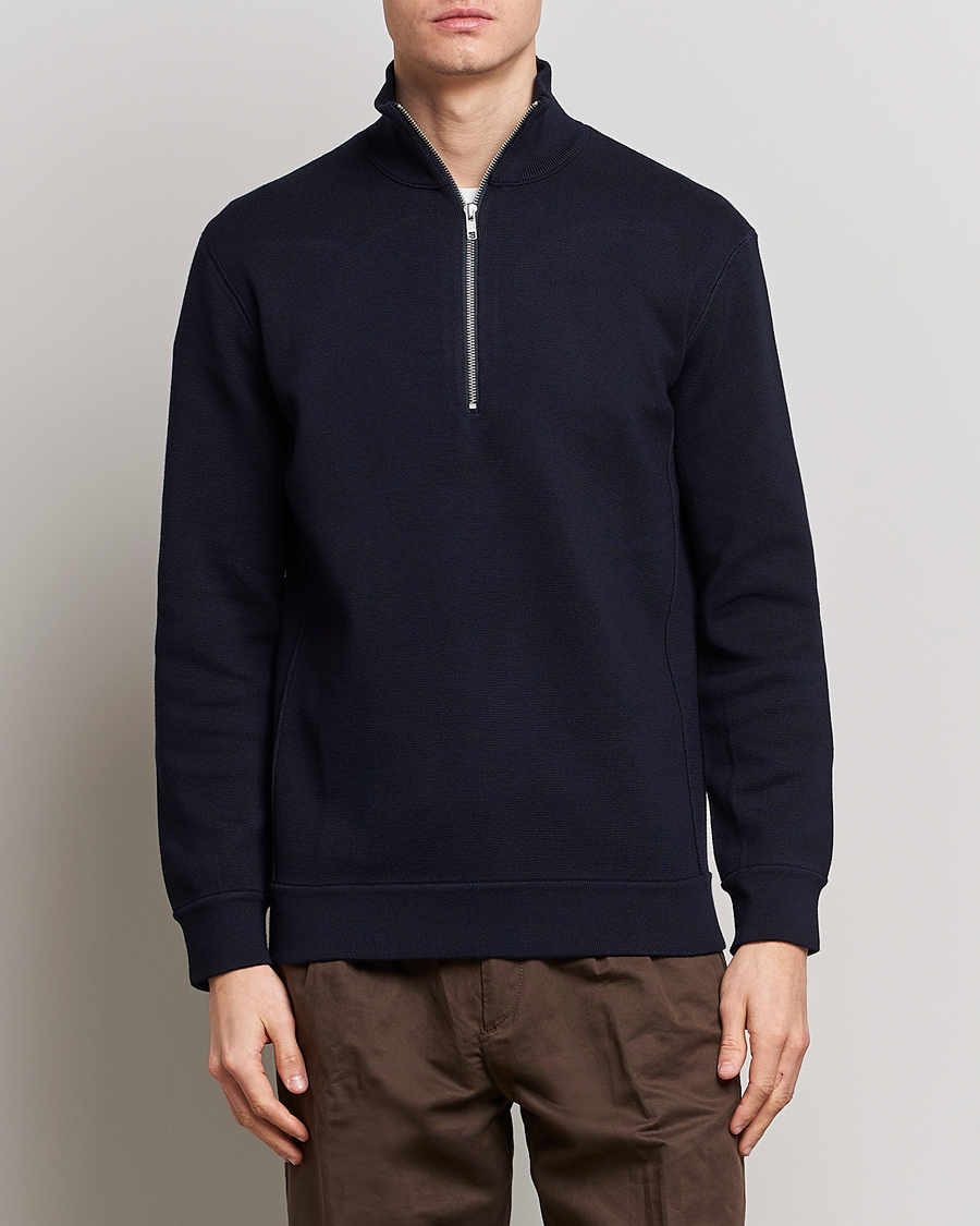 Herre | Zip-gensere | NN07 | Luis Cotton/Modal Half Zip Sweater Navy Blue