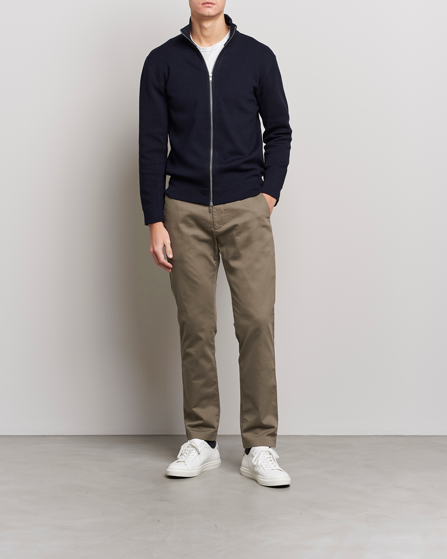 Herre | Zip-gensere | NN07 | Luis Cotton/Modal Full Zip Sweater Navy Blue