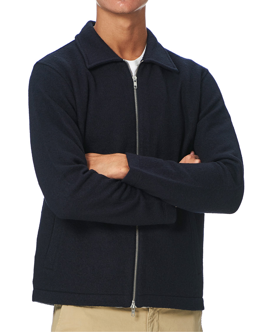 Herre | Gensere | NN07 | Ivan Boiled Wool Full Zip Navy Blue