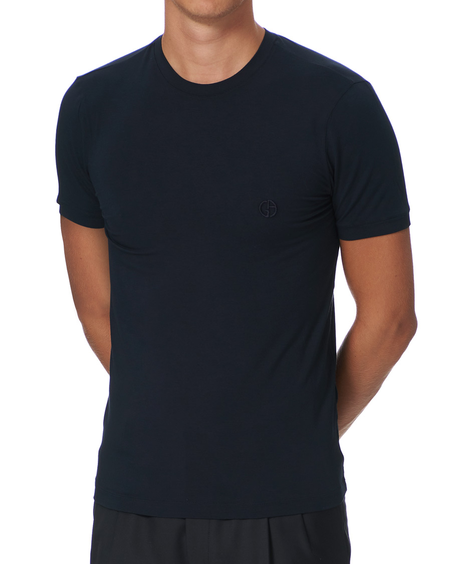 Herre | T-Shirts | Giorgio Armani | Embroidered Logo T-Shirt Navy