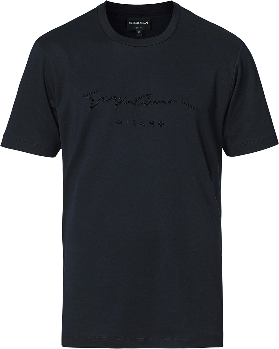 Herre | T-Shirts | Giorgio Armani | Signature Embroidery T-Shirt Navy
