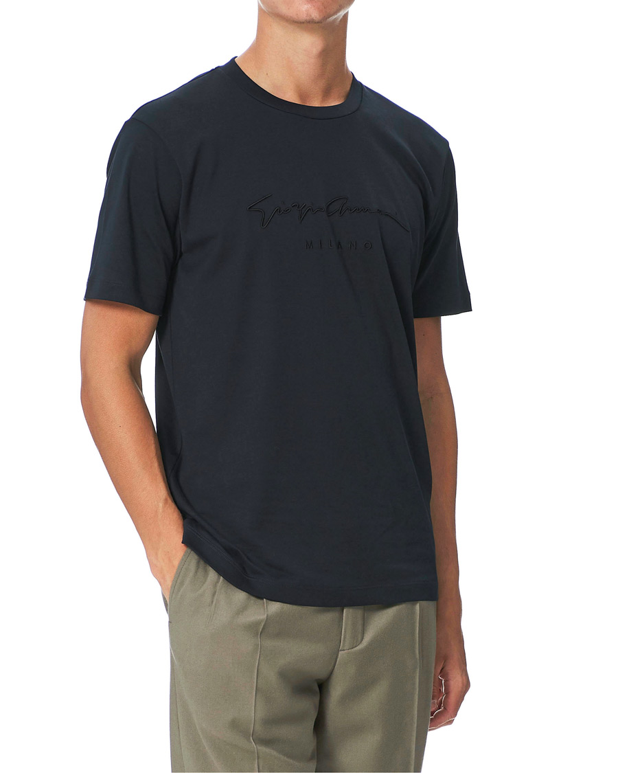 Herre | T-Shirts | Giorgio Armani | Signature Embroidery T-Shirt Navy
