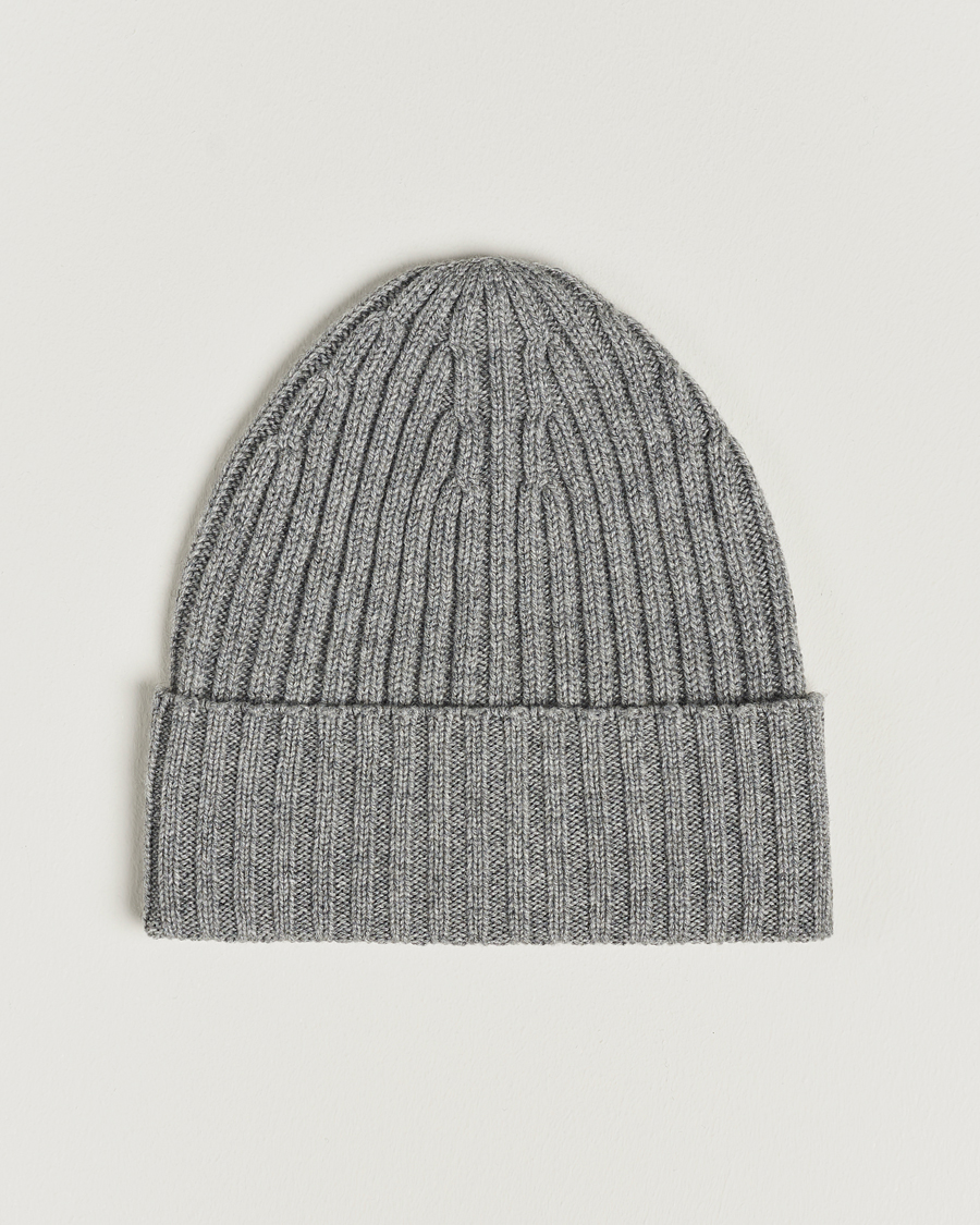 Herre | Luer | Piacenza Cashmere | Ribbed Cashmere Beanie Grey Melange