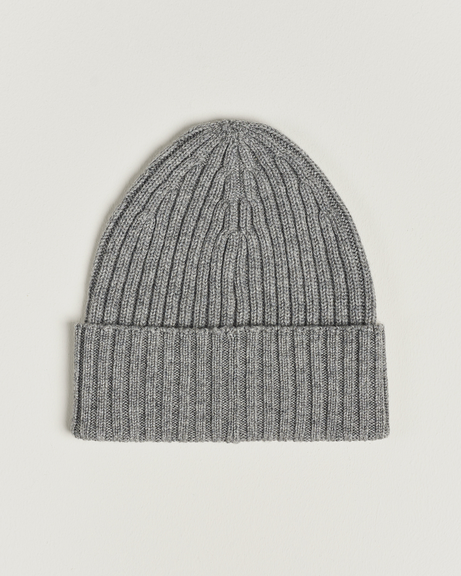 Herre | Luer | Piacenza Cashmere | Ribbed Cashmere Beanie Grey Melange
