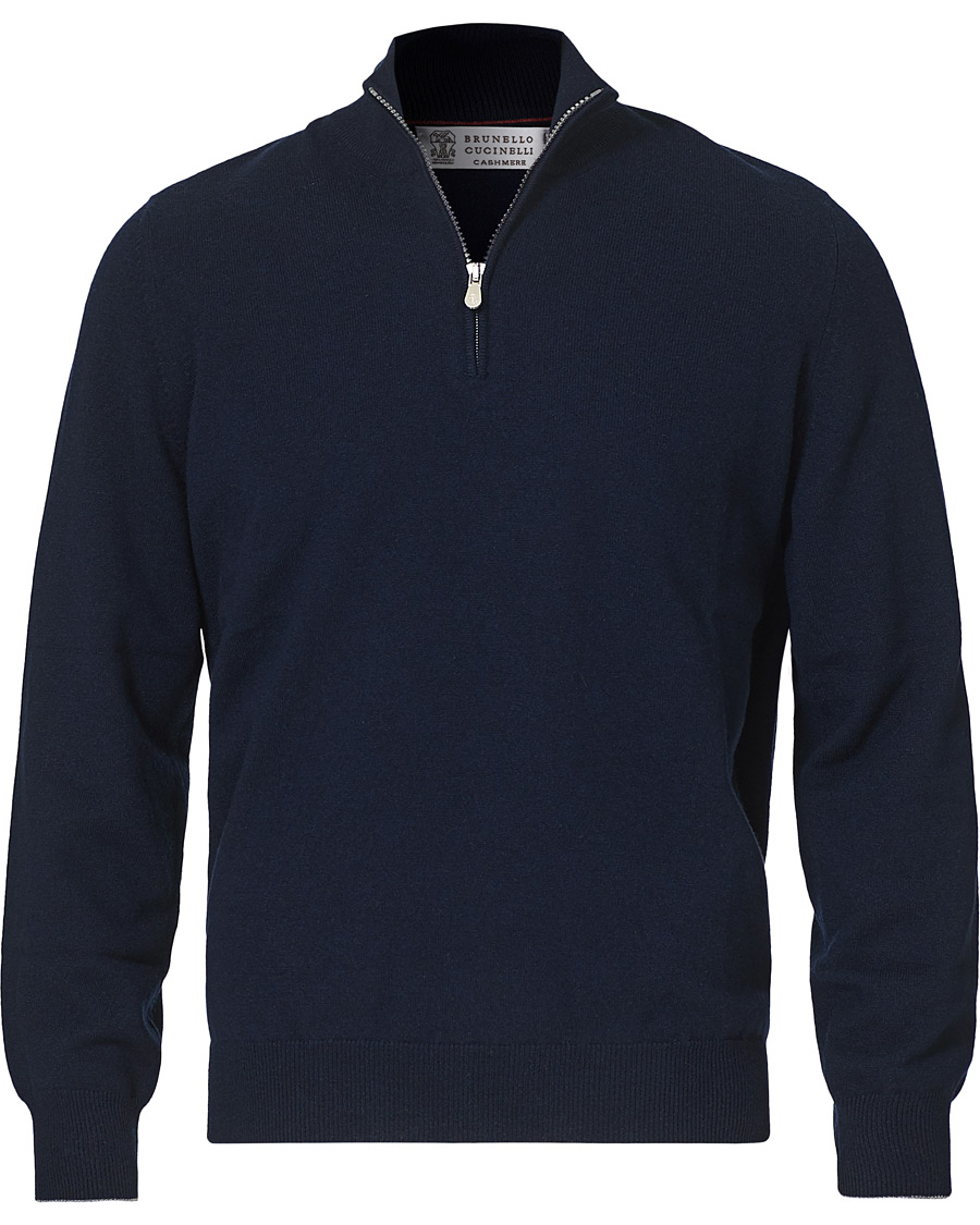 Herre | Gensere | Brunello Cucinelli | 2 Ply Cashmere Half Zip Navy