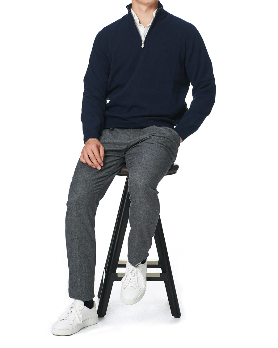 Herre | Gensere | Brunello Cucinelli | 2 Ply Cashmere Half Zip Navy
