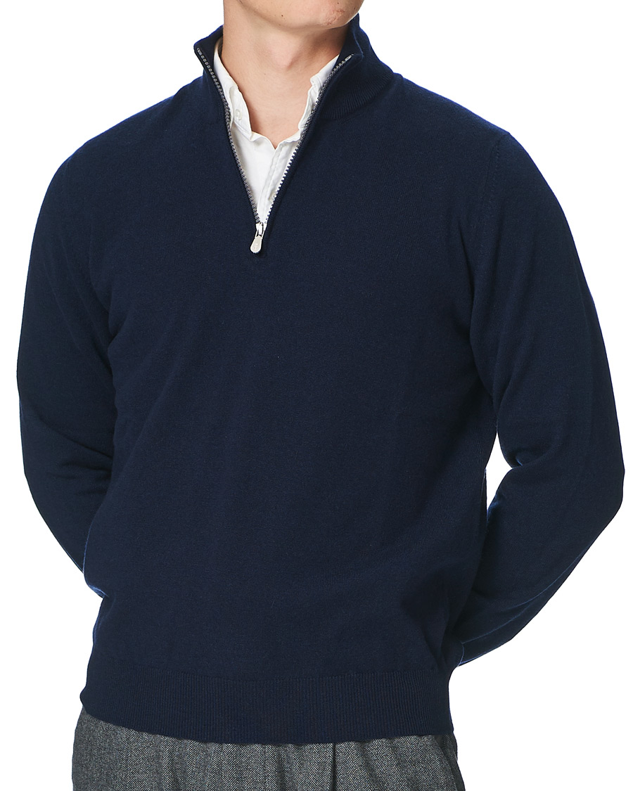 Herre | Gensere | Brunello Cucinelli | 2 Ply Cashmere Half Zip Navy
