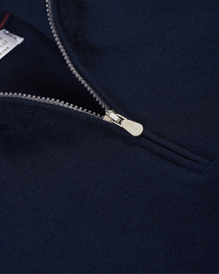 Herre | Gensere | Brunello Cucinelli | 2 Ply Cashmere Half Zip Navy