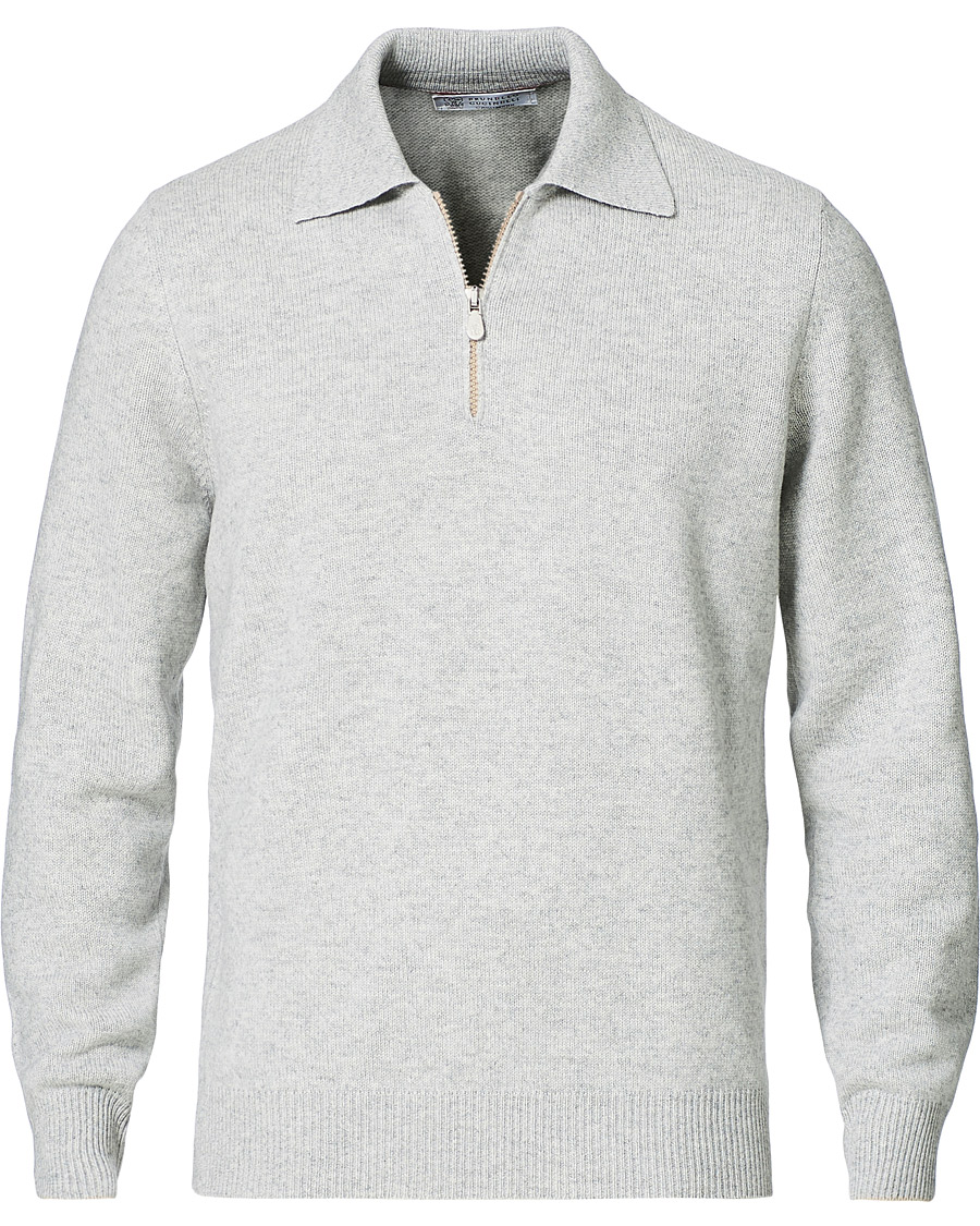 Herre | Gensere | Brunello Cucinelli | Cashmere Zip Polo Light Grey