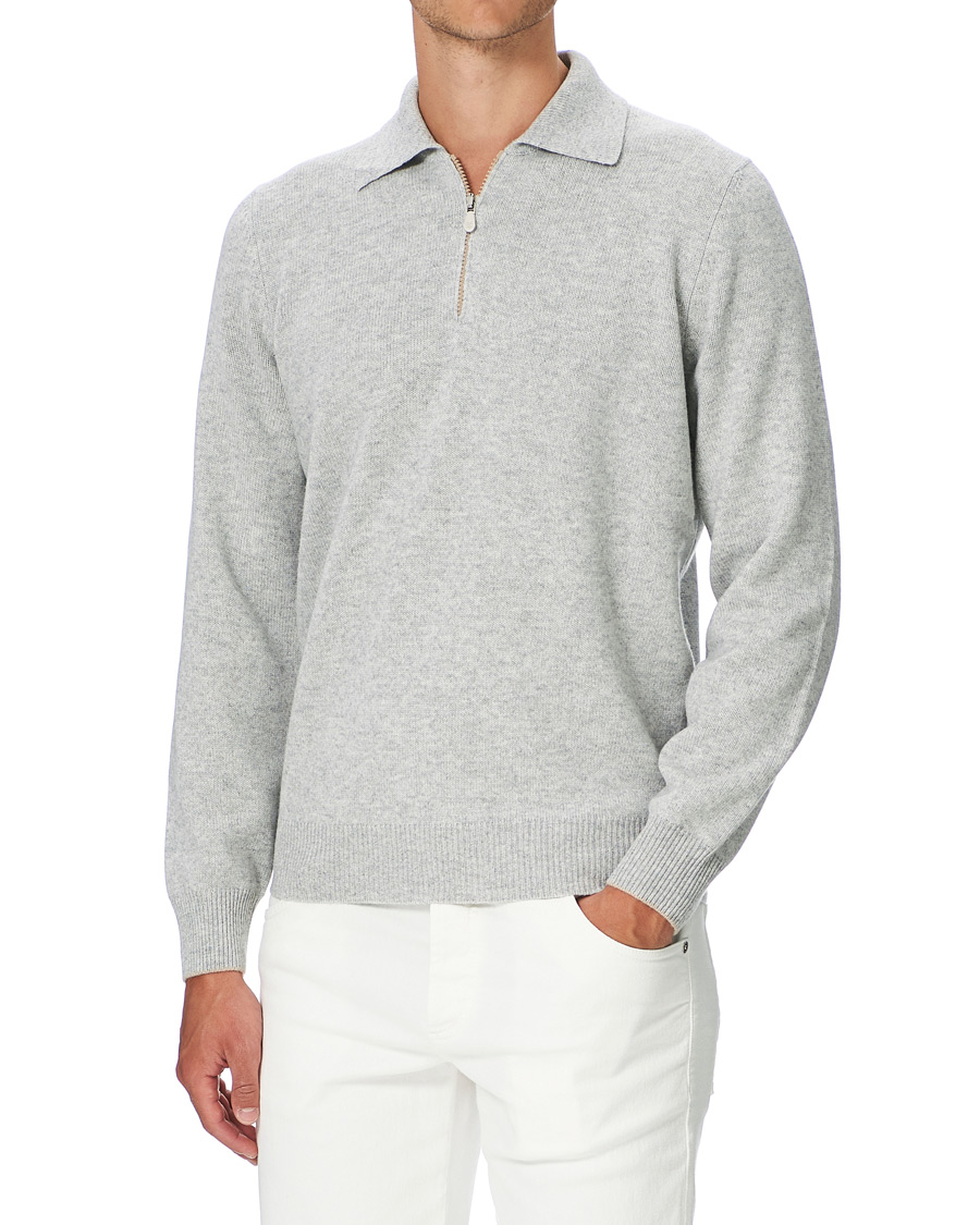Herre | Gensere | Brunello Cucinelli | Cashmere Zip Polo Light Grey