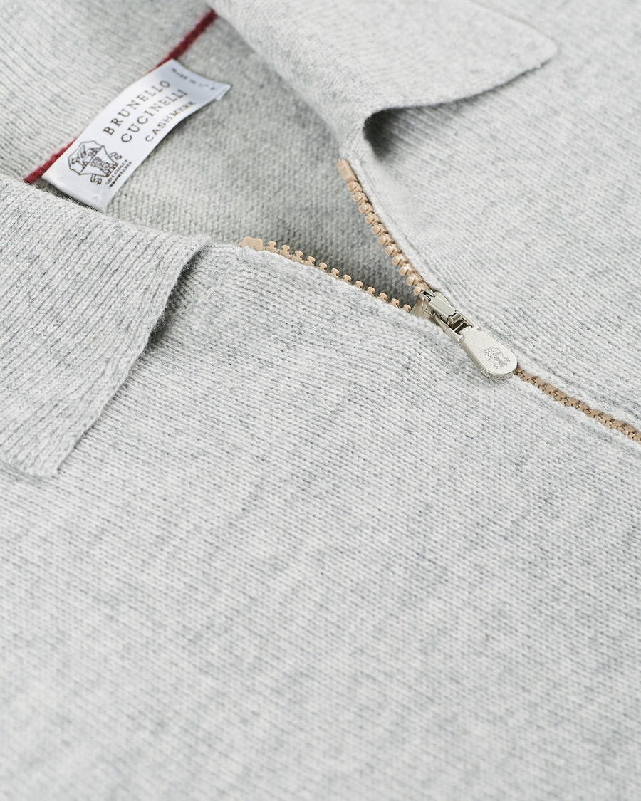 Herre | Gensere | Brunello Cucinelli | Cashmere Zip Polo Light Grey