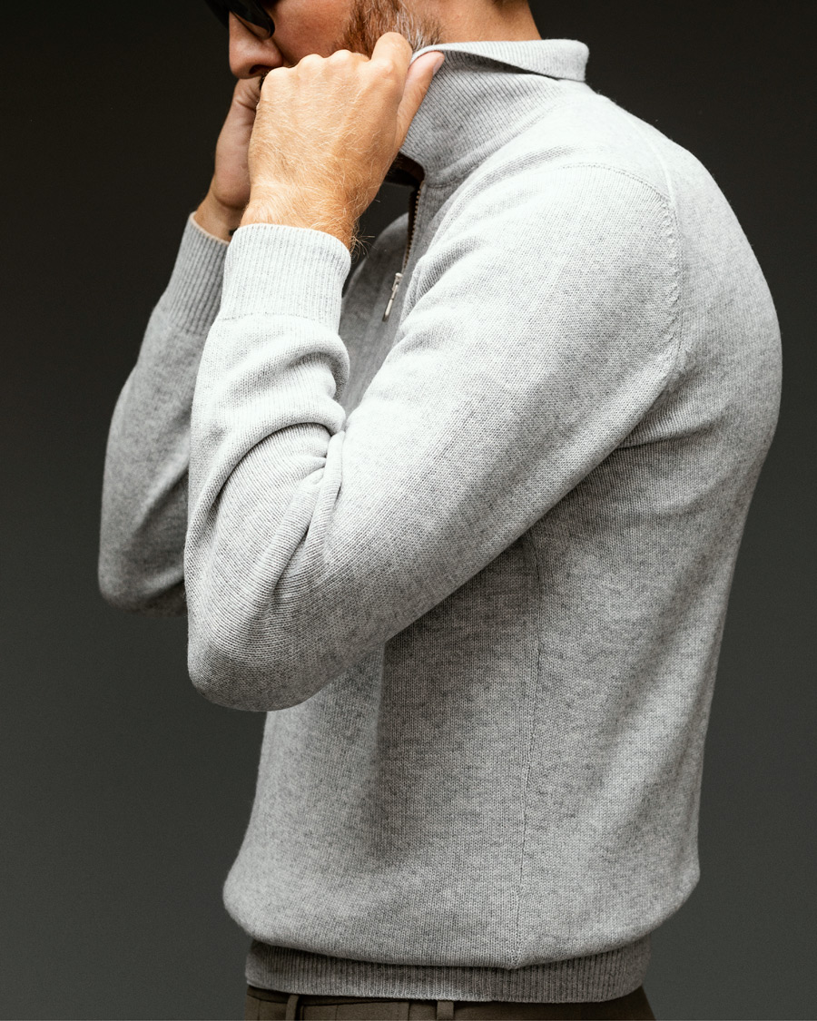 Herre | Gensere | Brunello Cucinelli | Cashmere Zip Polo Light Grey